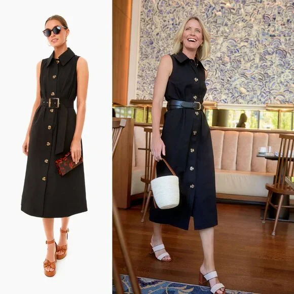 Tuckernuck NEW Black Sleeveless Button Down Chamberlin Shirt Midi Dress Size M - Picture 1 of 11